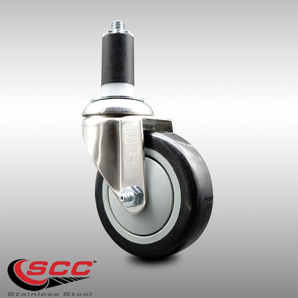 Service Caster 4 Inch 316SS Black Polyurethane Wheel Swivel 1-3/8 Inch Expanding Stem Caster SCC-SS316EX20S414-PPUB-BLK-138 - main